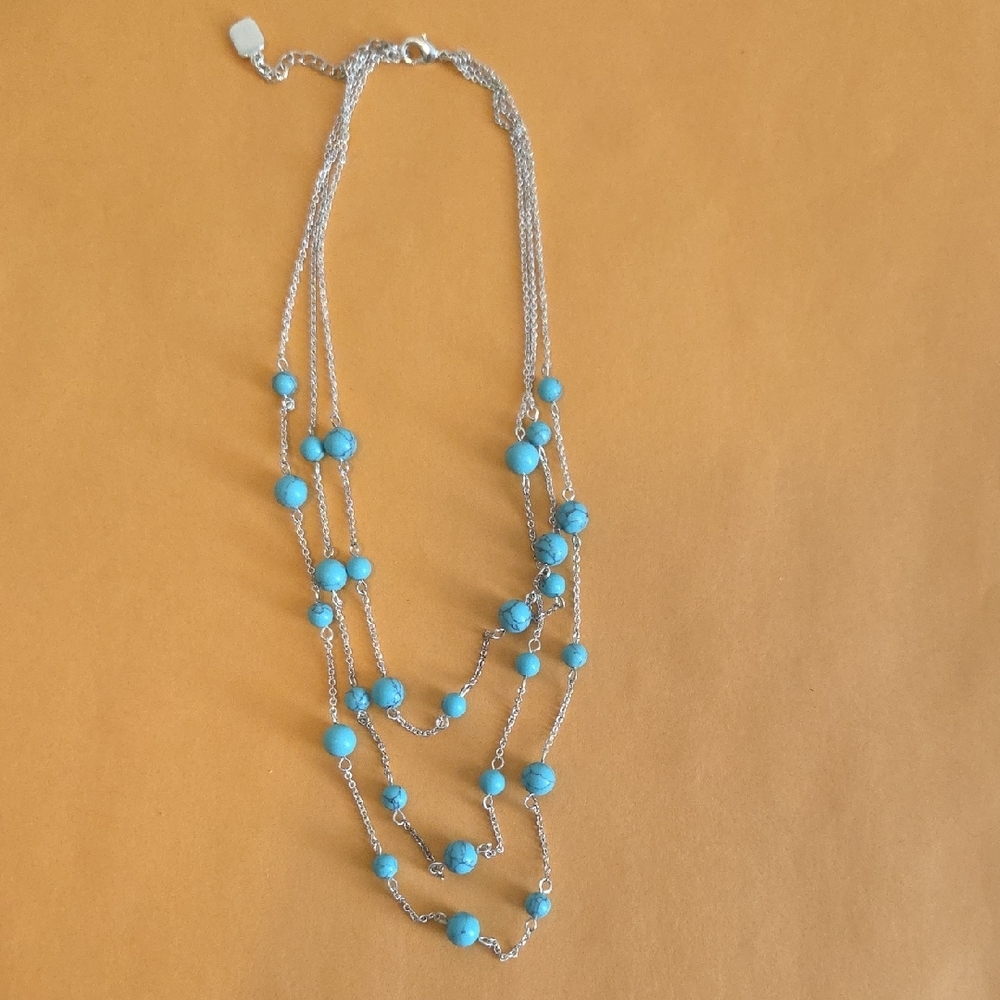 Silver and Blue Beaded Necklace
